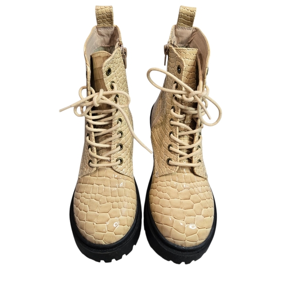 Urban Outfitters Shoes - Urban Outfitters Brody Women's Croc-Embossed Tan Lace-Up Boots